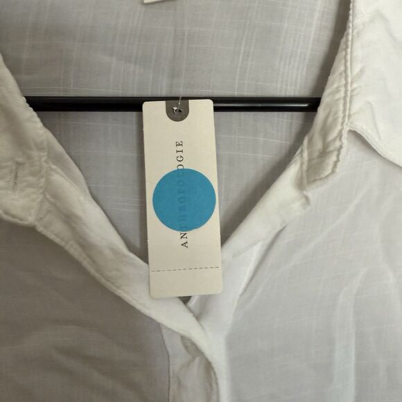 Anthropologie Cloth & Stone White Extra Large Ruffle Shoulder Blouse Boho NWT - Picture 3 of 7